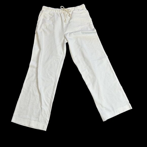 J. Crew White Seersucker Wide leg Drawstring Waist Coastal Beach Pants Size S - Picture 1 of 10
